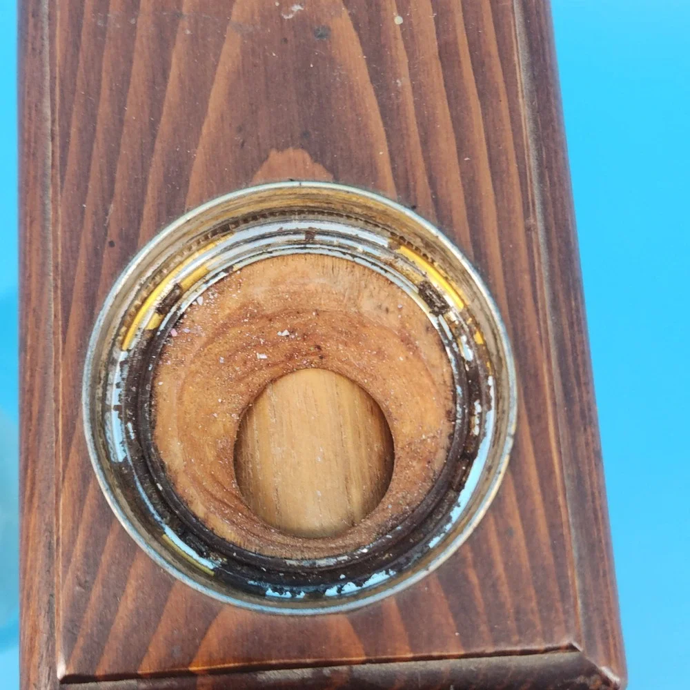 Vintage Wooden Candy Nut Peanut Dispenser Glass Jar Pull Handle Rustic Handmade